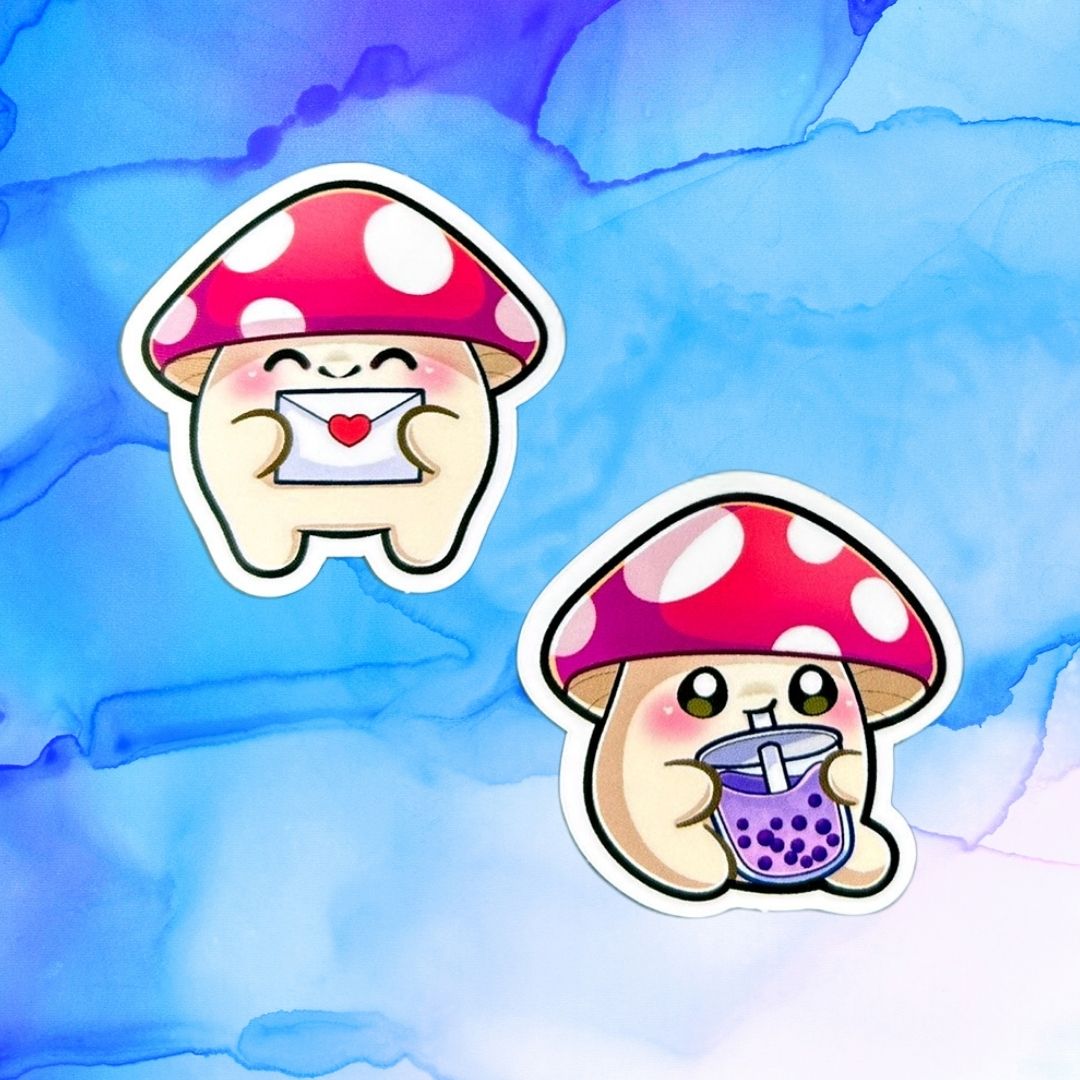 Chibi Mushroom People Set of 5, 1.5-Inch Stickers
