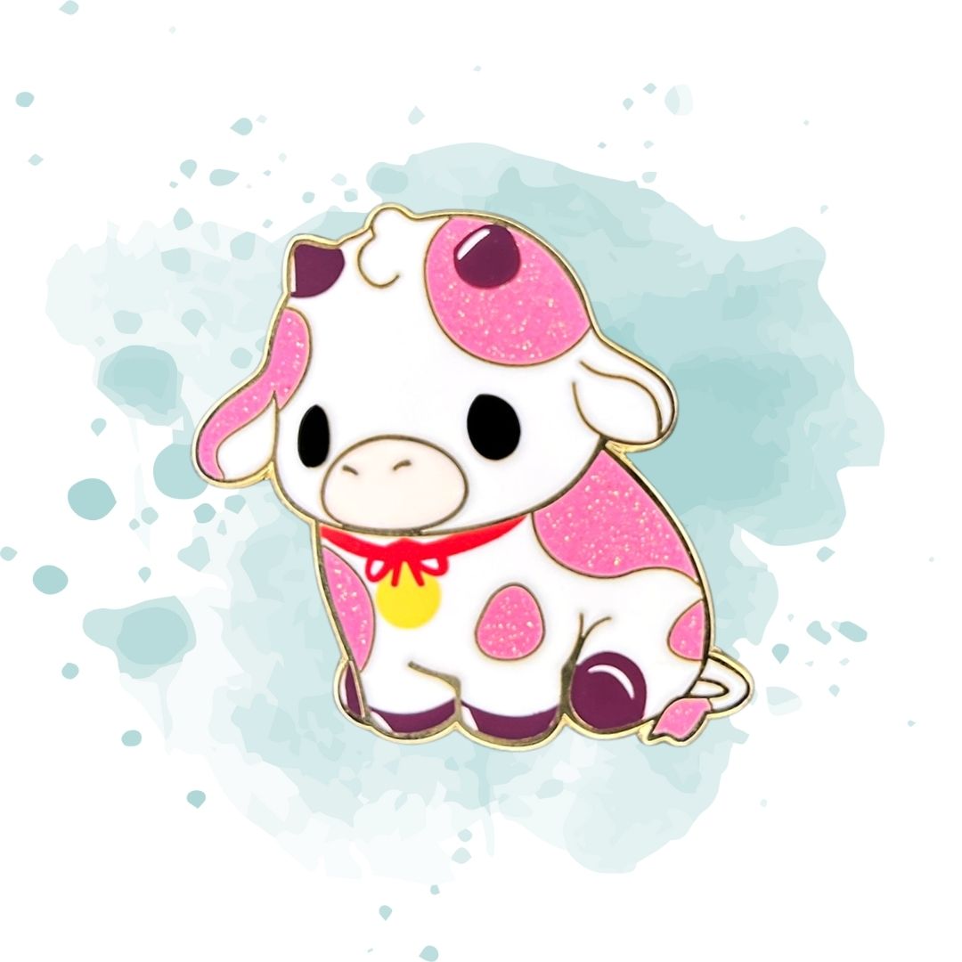 Sparkly Blueberry and Strawberry Enamel Cow Pins