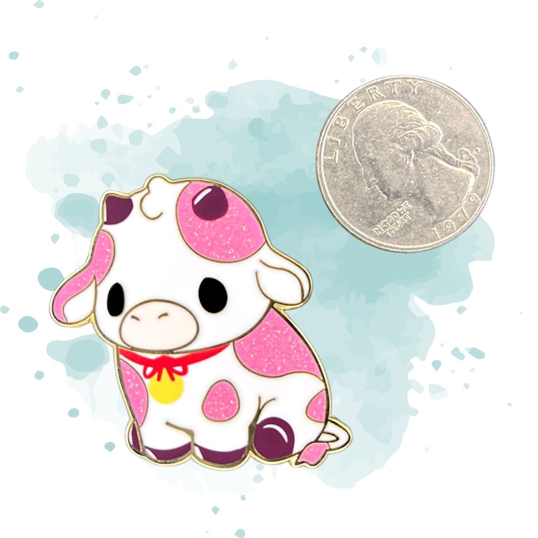 Sparkly Blueberry and Strawberry Enamel Cow Pins