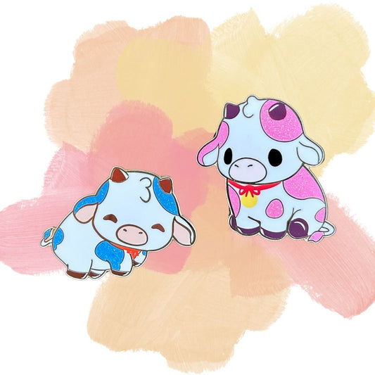Sparkly Blueberry and Strawberry Enamel Cow Pins