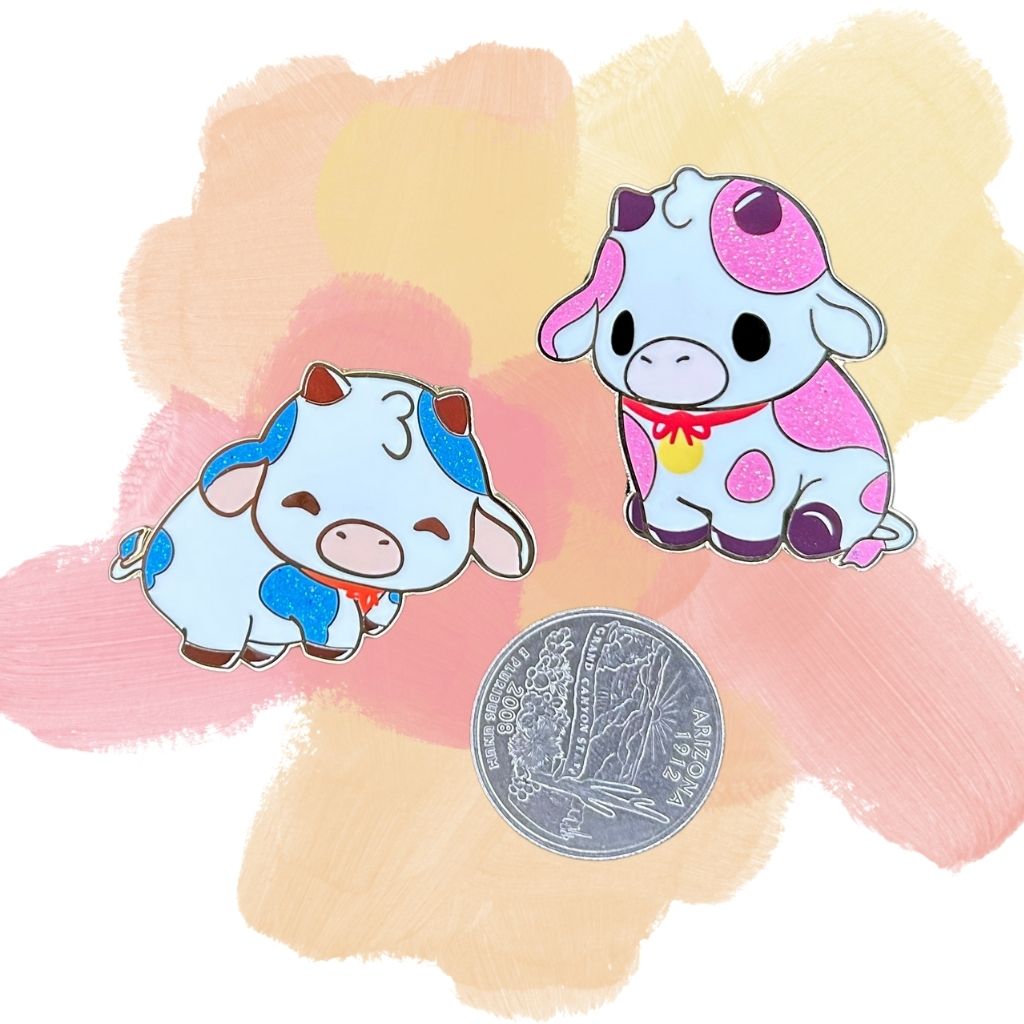Sparkly Blueberry and Strawberry Enamel Cow Pins