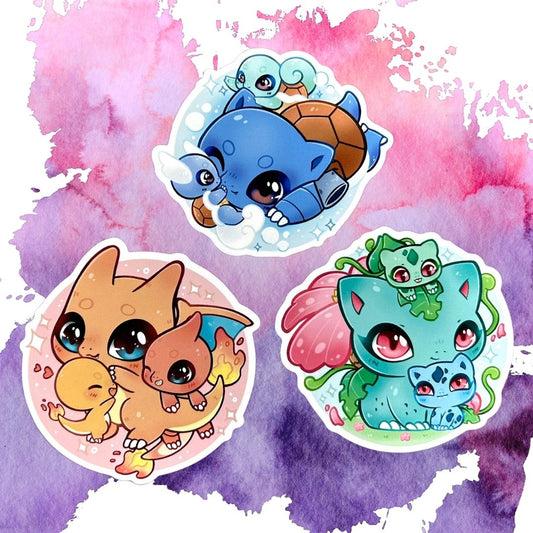 Charizard, Blastoise, Venusaur Families Set of 3, 3-Inch Stickers