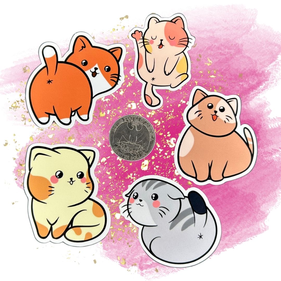Chibi Cat Set of 5, 2-Inch Stickers