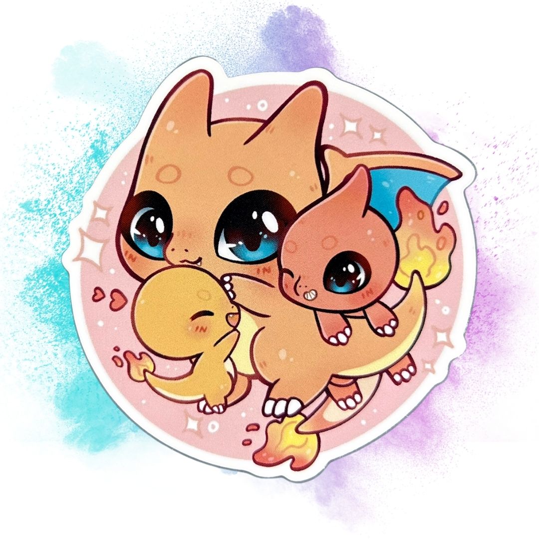 Charizard, Blastoise, Venusaur Families Set of 3, 3-Inch Stickers