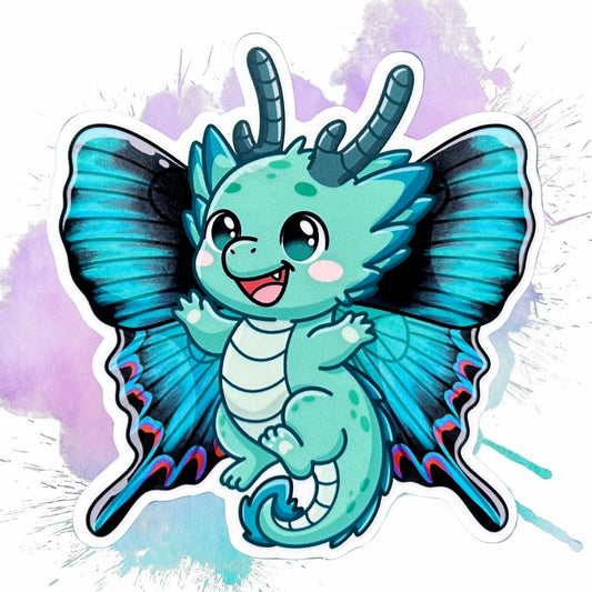 Chibi Peacock Butterfly Dragon Vinyl Sticker