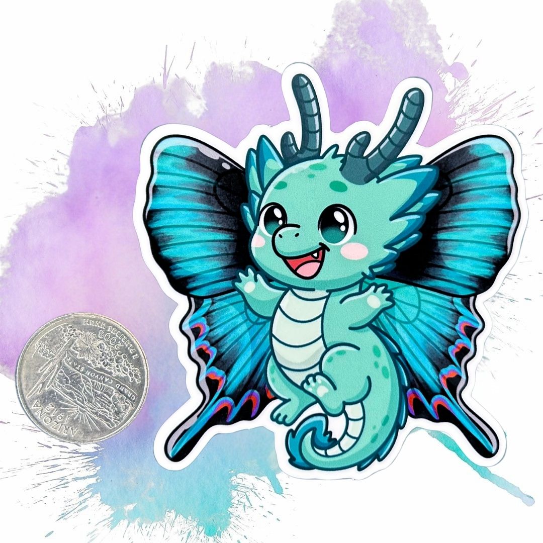 Chibi Peacock Butterfly Dragon Vinyl Sticker