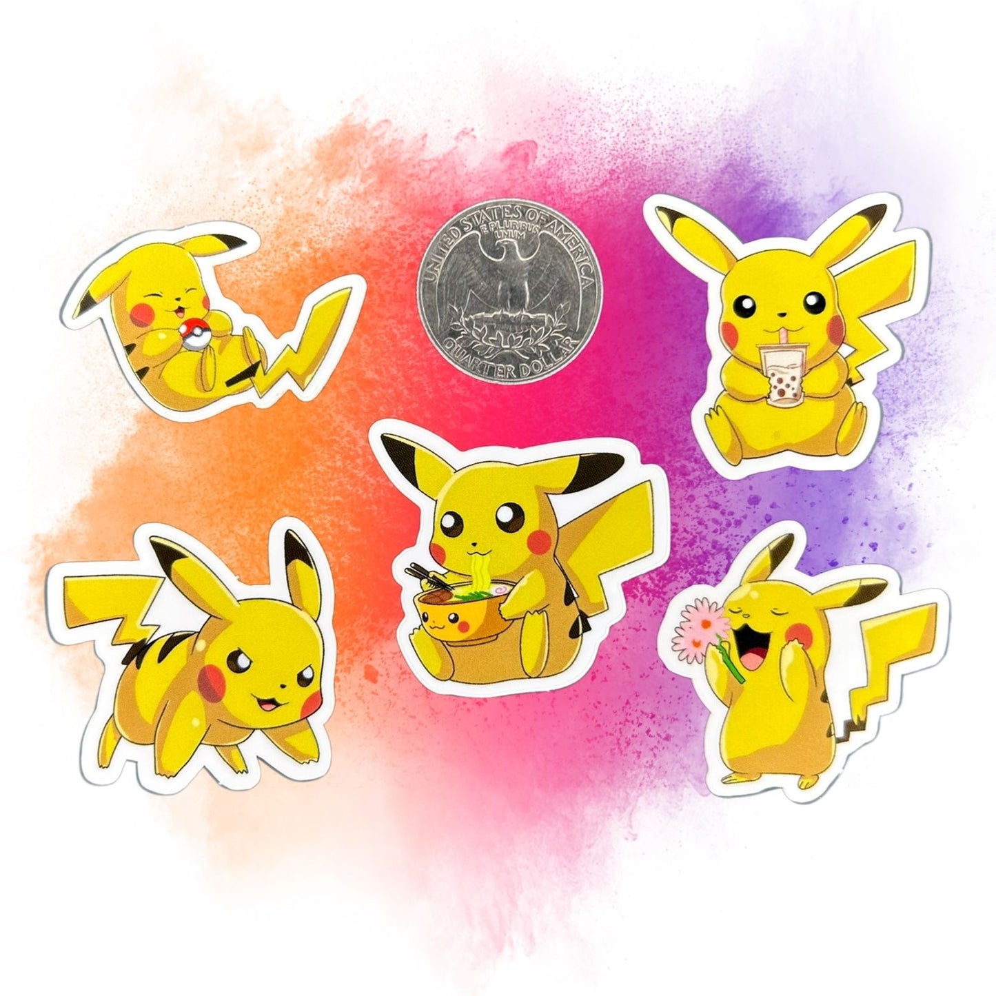 Playful Pikachu Set of 5 1.5-Inch Vinyl Stickers
