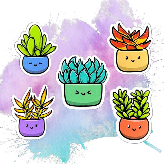 Happy Potted Succulent Set of 5 1.5-Inch Stickers