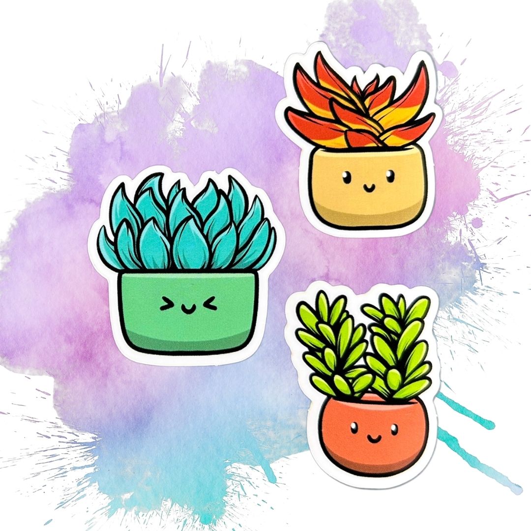 Happy Potted Succulent Set of 5 1.5-Inch Stickers