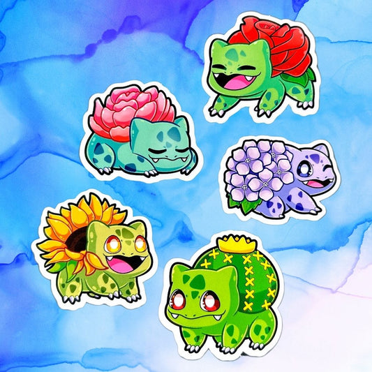 Bulbasaur Flower Set of 5, 1.5-Inch Stickers