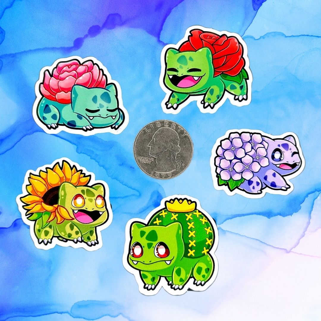 Bulbasaur Flower Set of 5, 1.5-Inch Stickers