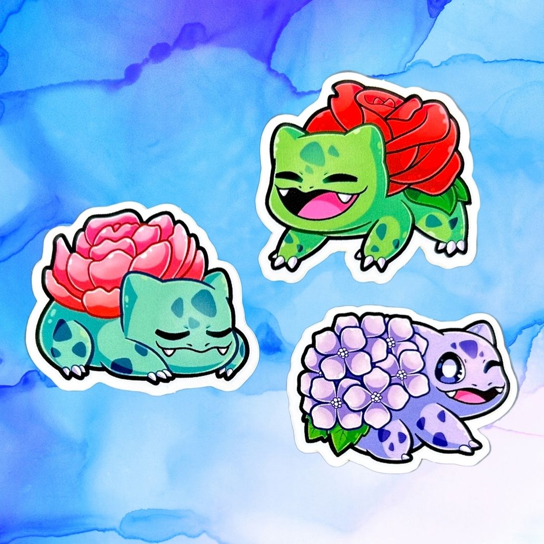 Bulbasaur Flower Set of 5, 1.5-Inch Stickers