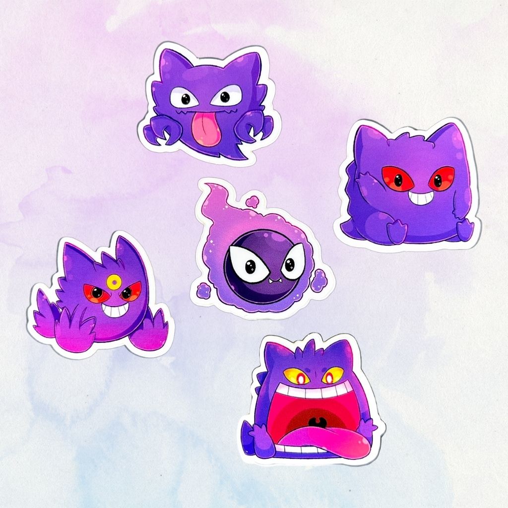 Gastly Evolution Set of 5, 1.5-Inch Stickers