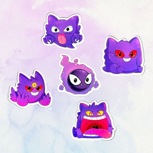 Gastly Evolution Set of 5, 1.5-Inch Stickers