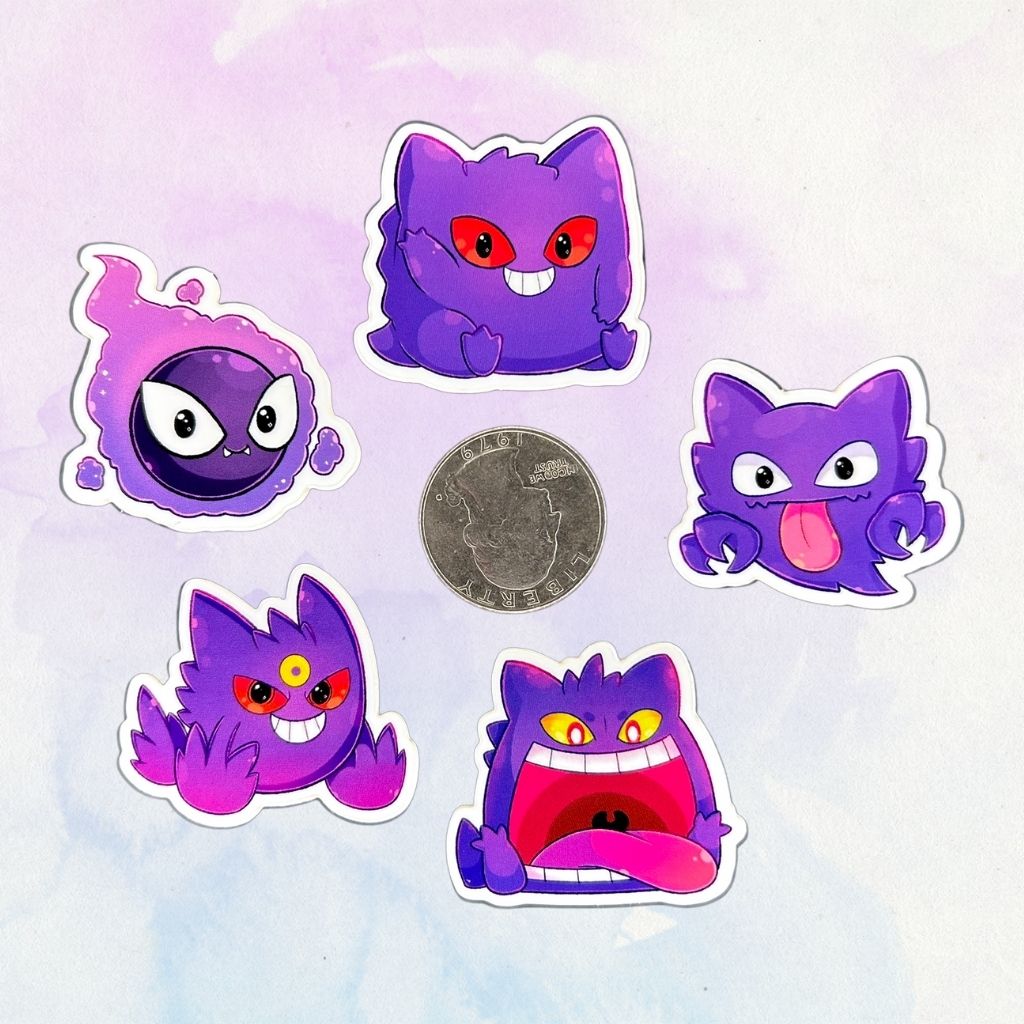 Gastly Evolution Set of 5, 1.5-Inch Stickers