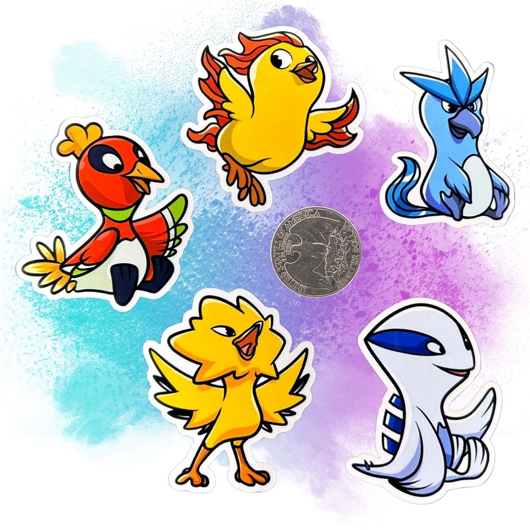 Baby Legendary Bird Pokémon Set of 5, 2-Inch Stickers