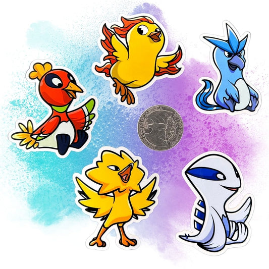 Baby Legendary Bird Pokémon Set of 5, 2-Inch Stickers