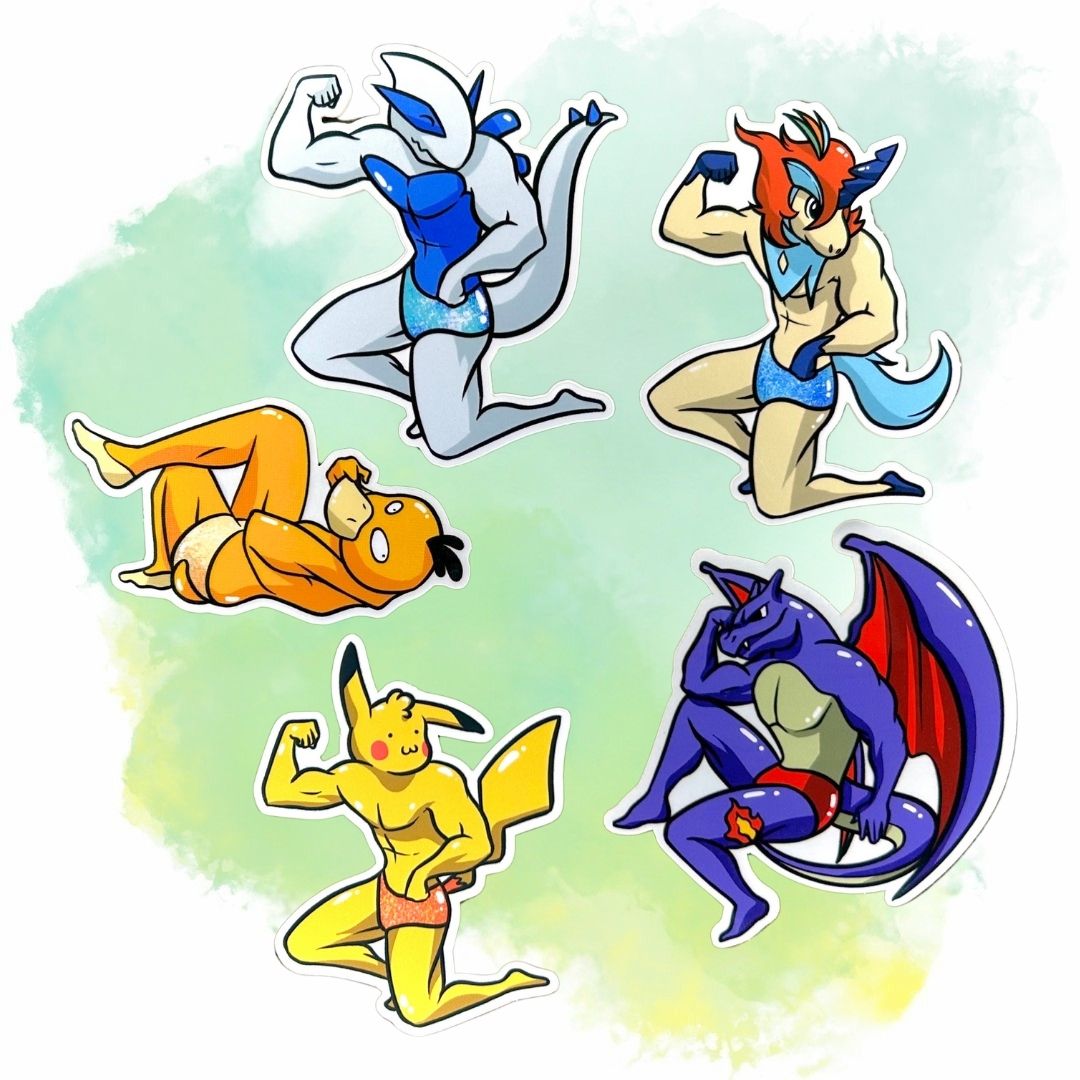 Bodybuilding Pokemon Set of 5, 3-Inch Stickers