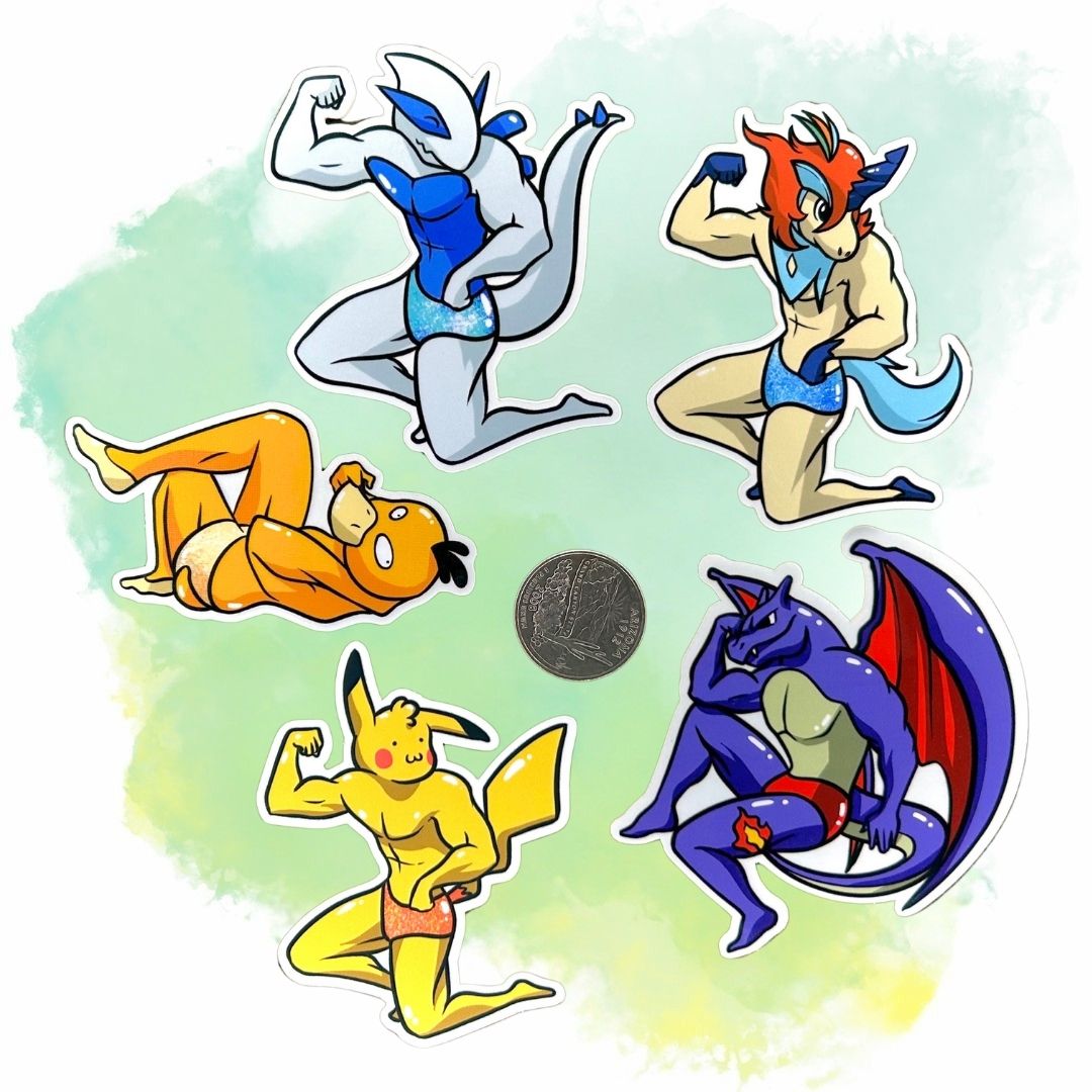 Bodybuilding Pokemon Set of 5, 3-Inch Stickers