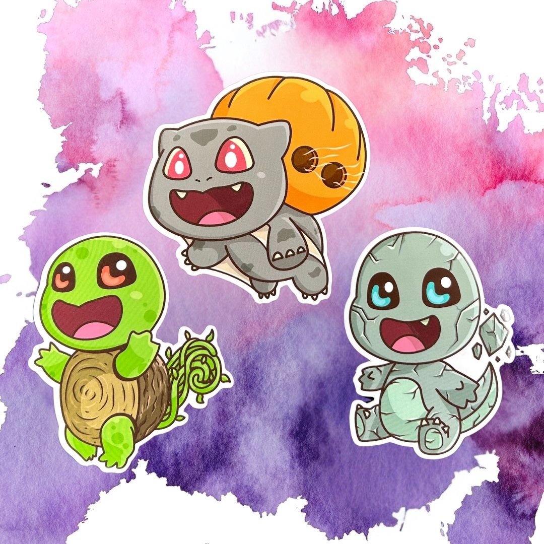 Opposite Starter Squirtle, Charmander and Bulbasaur 3-Inch Vinyl Stickers