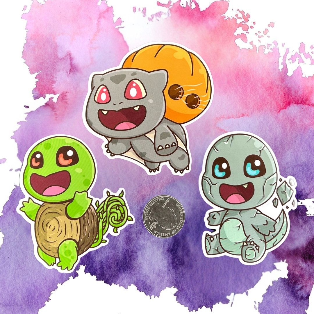 Opposite Starter Squirtle, Charmander and Bulbasaur 3-Inch Vinyl Stickers