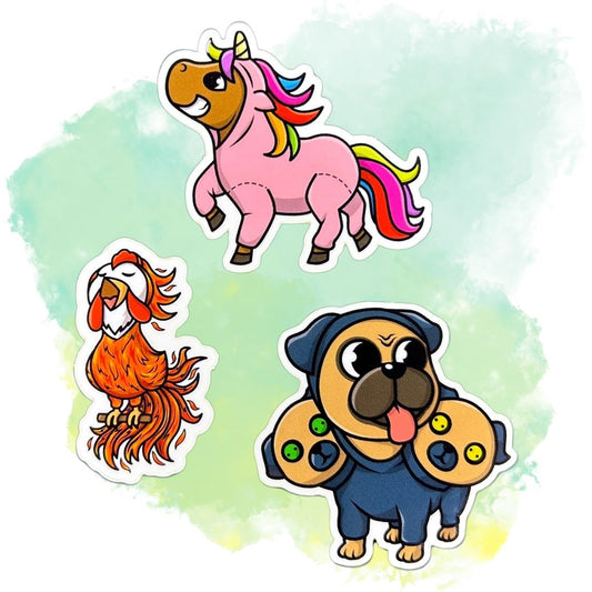 Chibi Animals in PJs Set of 3, 2-Inch Stickers