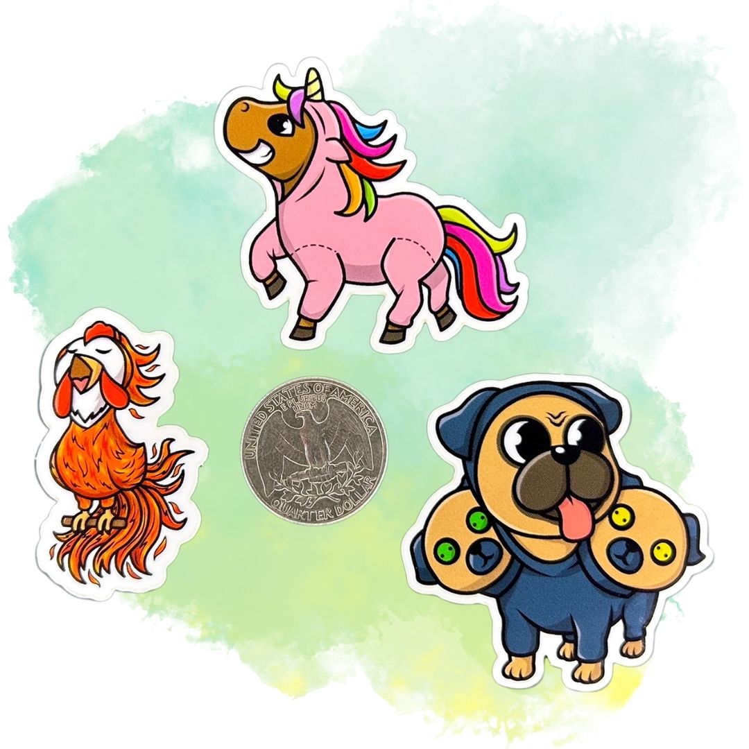 Chibi Animals in PJs Set of 3, 2-Inch Stickers
