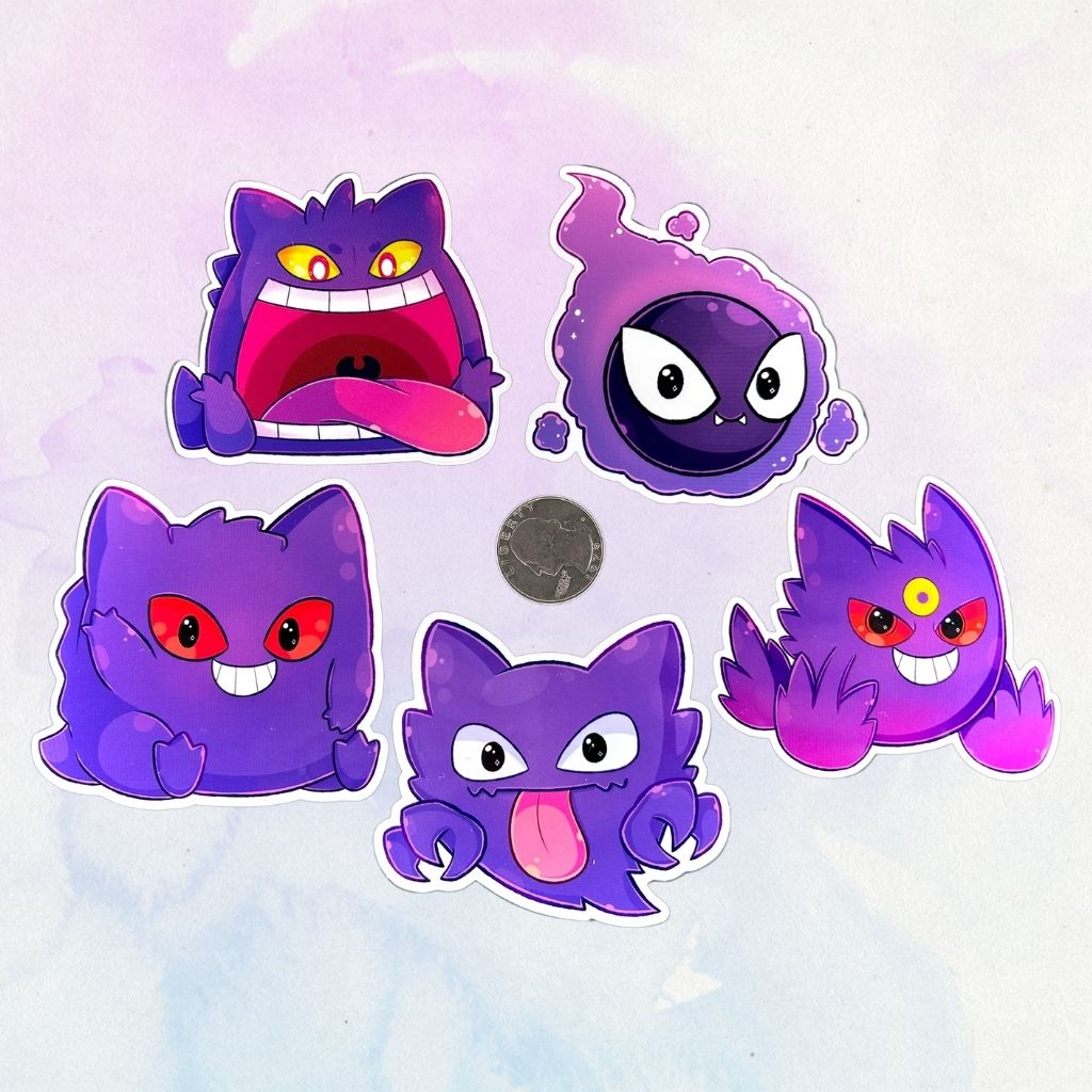 Gastly Evolution Set of 5, 3-Inch Stickers