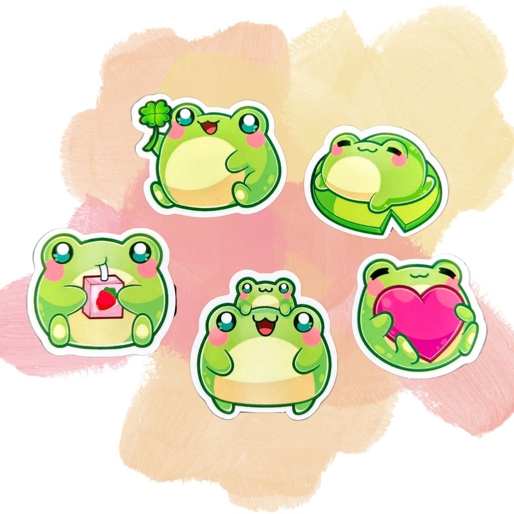 Chibi Frog Set of 5, 1.5-Inch Stickers