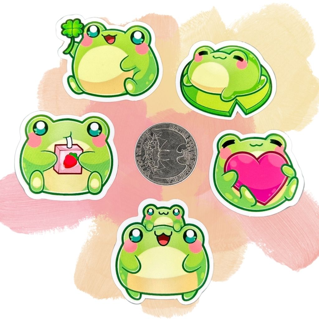 Chibi Frog Set of 5, 1.5-Inch Stickers