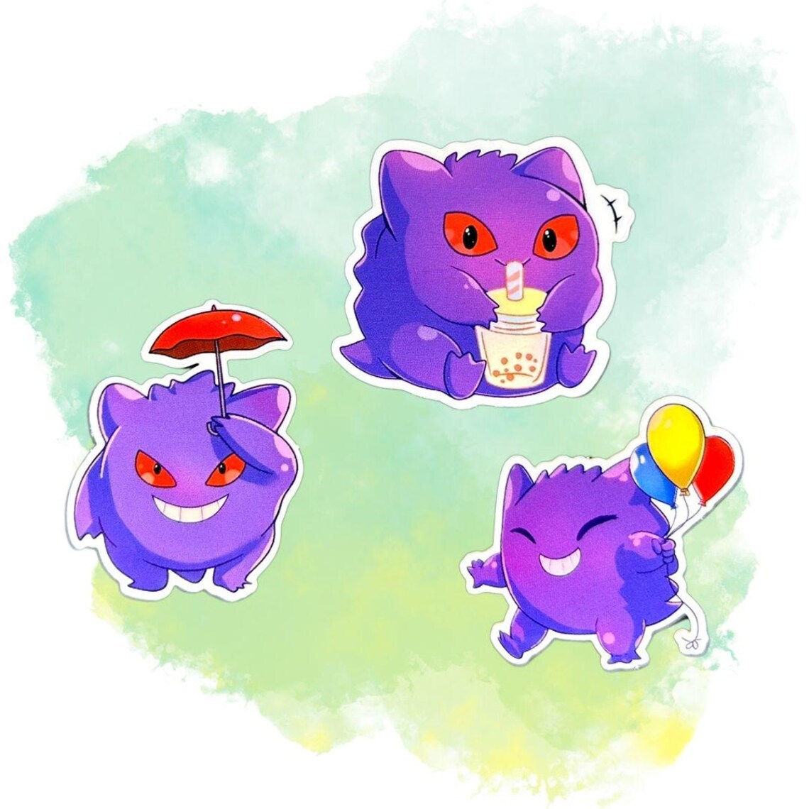 Gengar Pokémon Sticker Set of 5 - Spooky Boi Sticker Decor Decorative