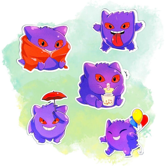 Gengar Pokémon Sticker Set of 5 - Spooky Boi Sticker Decor Decorative