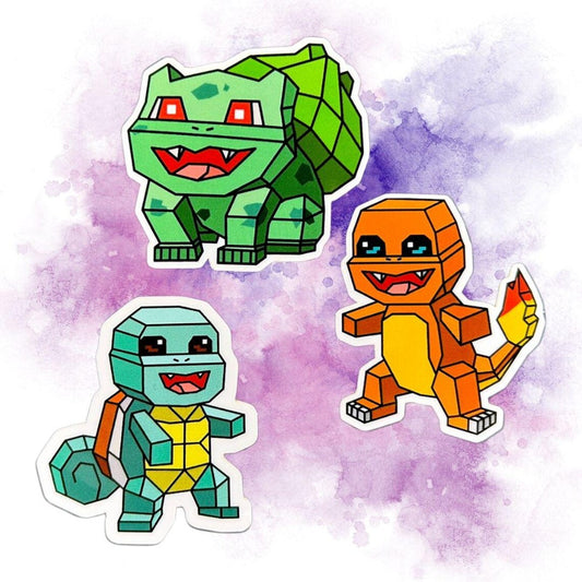 OG Geometric Starter Pokémon Sticker Set of 3 - Pokémon Starters Decal Set - Waterproof