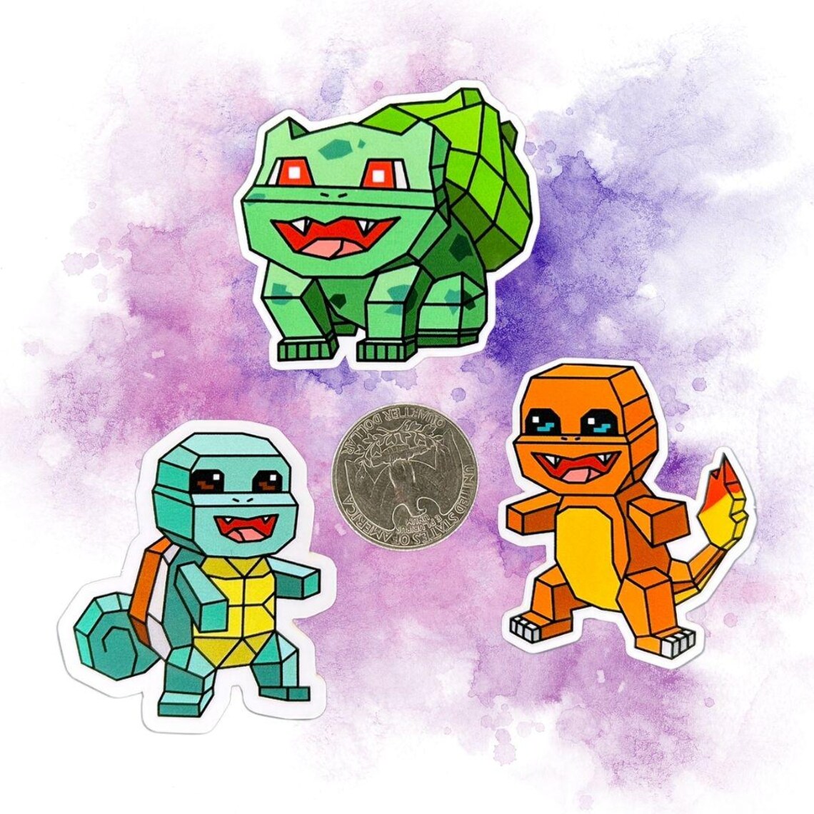 OG Geometric Starter Pokémon Sticker Set of 3 - Pokémon Starters Decal Set - Waterproof