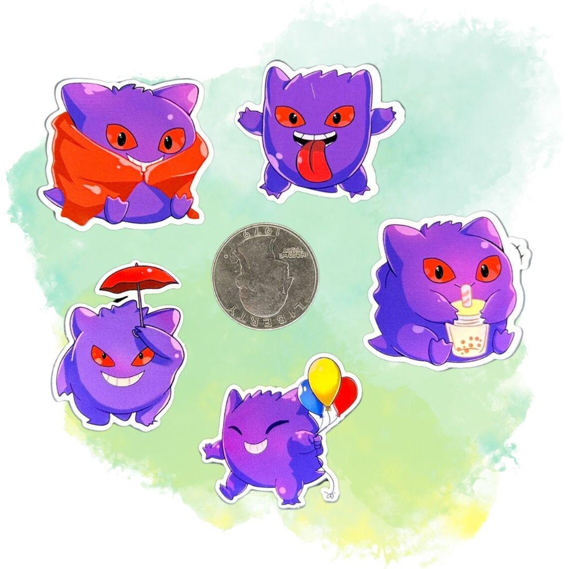 Gengar Pokémon Sticker Set of 5 - Spooky Boi Sticker Decor Decorative