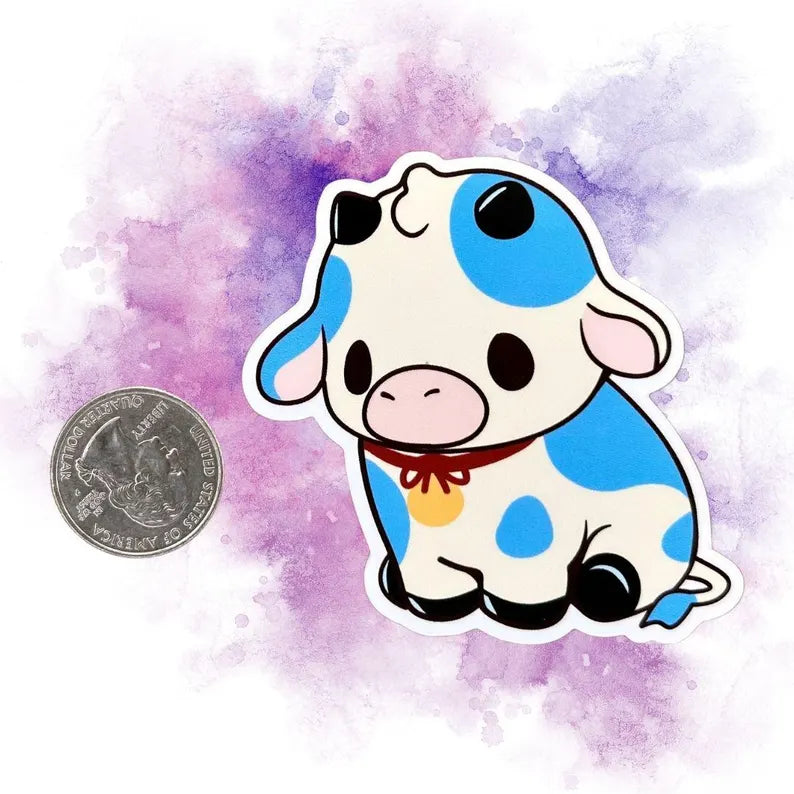 Cute Blueberry Cow Vinyl Sticker โ 3" Waterproof & High-Quality โ Adorable Blue Spotted Cow Sticker
