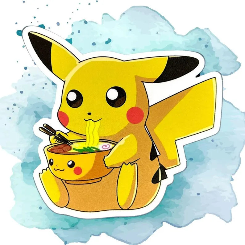 Pikachu Eating Ramen Sticker - Pokémon Sticker Vinyl Waterproof