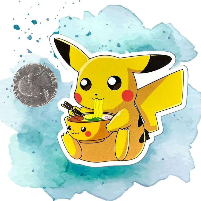 Pikachu Eating Ramen Sticker - Pokémon Sticker Vinyl Waterproof